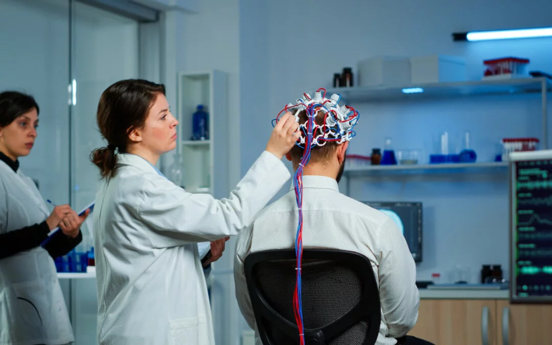 Patient relaxing during a non-invasive neurotherapy treatment session